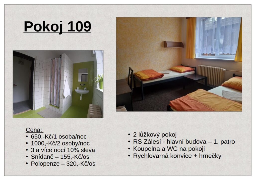 Dvojlůžkové pokoje RS Zálesí 109