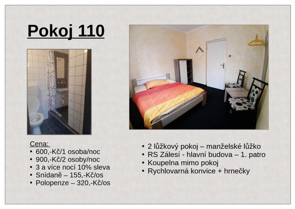 Dvojlůžkové pokoje RS Zálesí 110