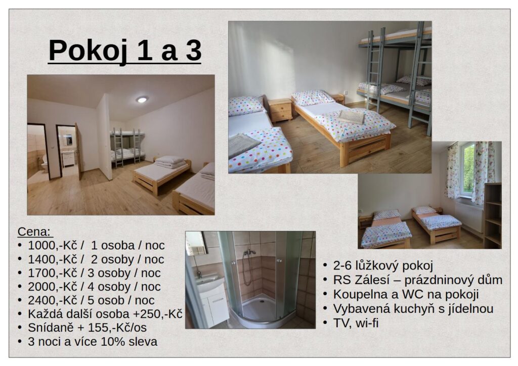 Dvojlůžkové pokoje RS Zálesí 1,3