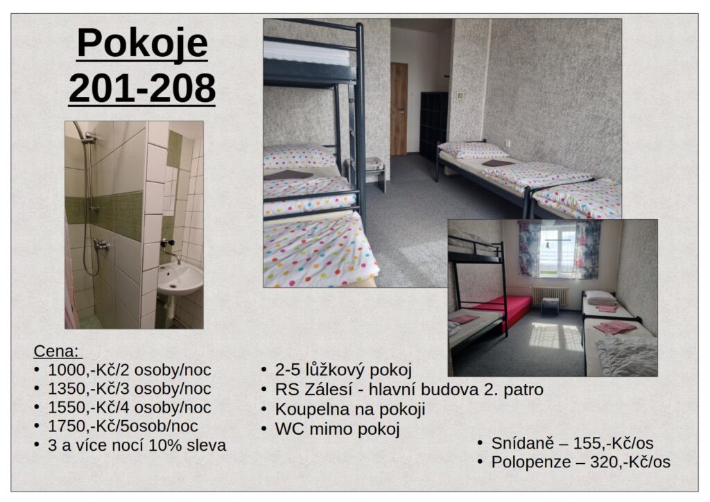 Dvojlůžkové pokoje RS Zálesí 201-208