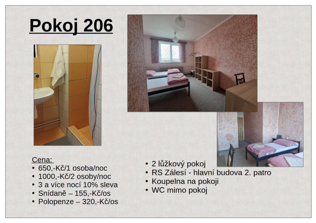 Dvojlůžkové pokoje RS Zálesí 206