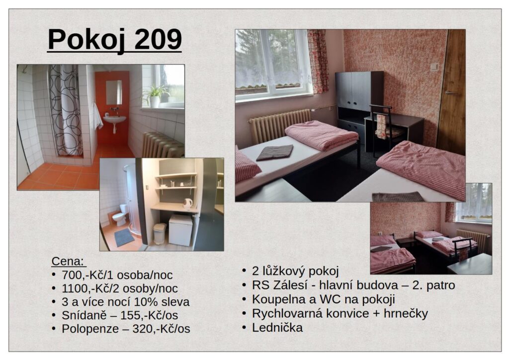 Dvojlůžkové pokoje RS Zálesí 209