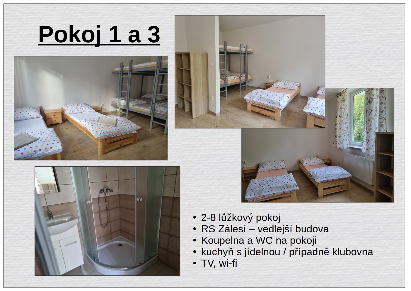 Dvojlůžkové pokoje RS Zálesí 1,3 ŠKOLY
